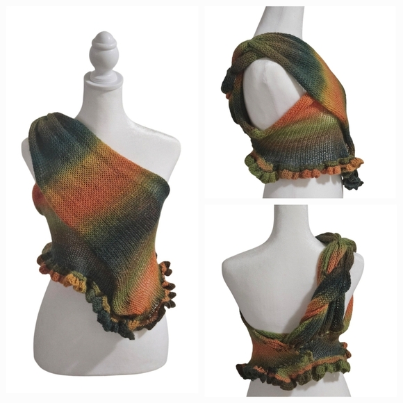 Handmade Crochet Multiway Top Boho Festival Wrap Upcycled Halter Crop Blouse - Picture 11 of 17